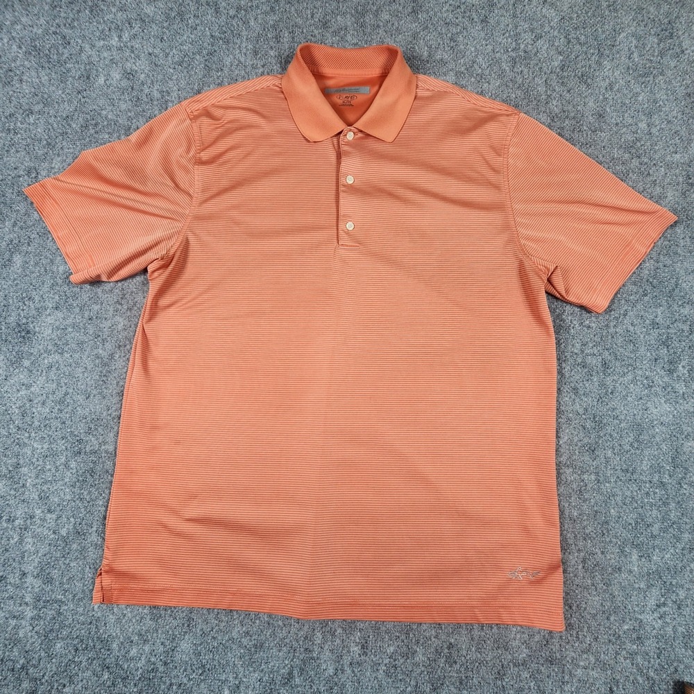 Greg Norman Play Dry Golf Polo Shirt Mens XL Orange Striped Short Sleeve